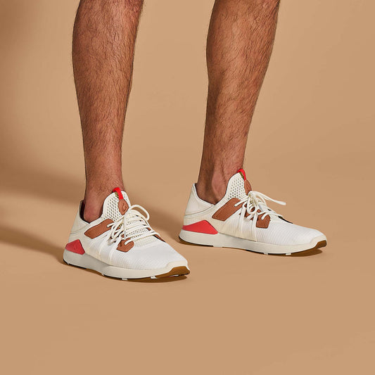 OluKai | Mio LÄ« Men's Athletic Shoes - Bright White / Red Lava