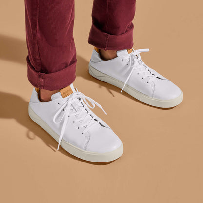 OluKai | Lae‘ahi Lī ‘Ili Men's Leather Sneakers - Bright White