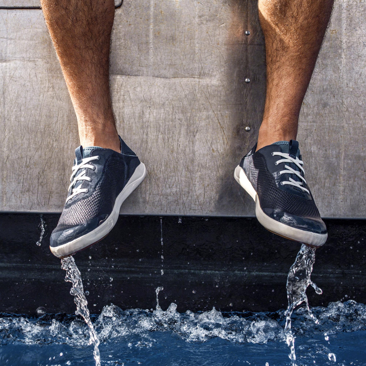 OluKai | Moku Pae Men's Boat Shoes - Trench Blue / Off White