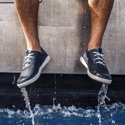 OluKai | Moku Pae Men's Boat Shoes - Trench Blue / Off White