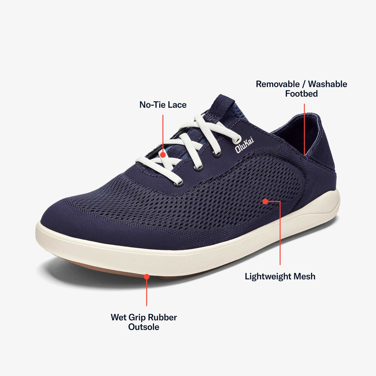 OluKai | Moku Pae Men's Boat Shoes - Trench Blue / Off White