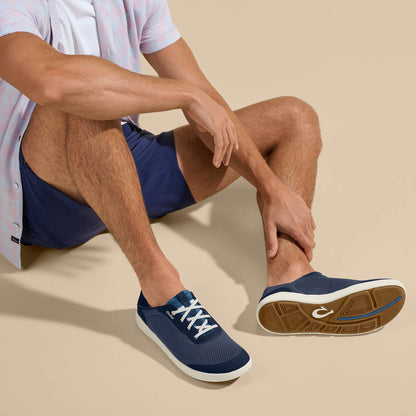 OluKai | Moku Pae Men's Boat Shoes - Trench Blue / Off White