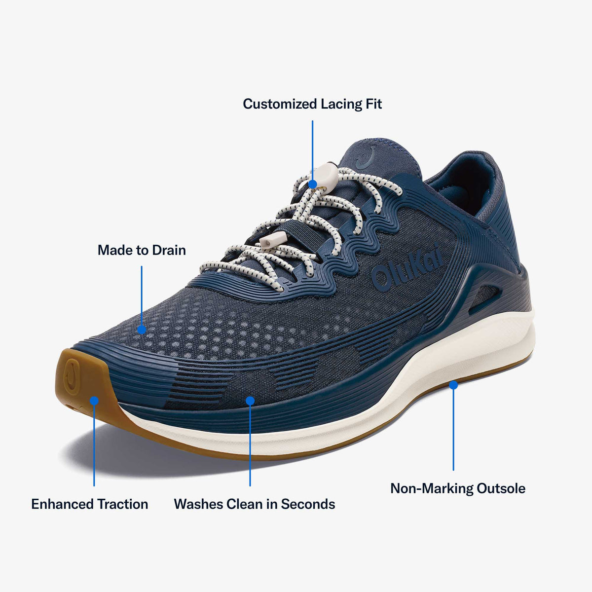 OluKai | ‘Ahi Men’s Water Boat Shoes - Mood Indigo / Coastal Blue