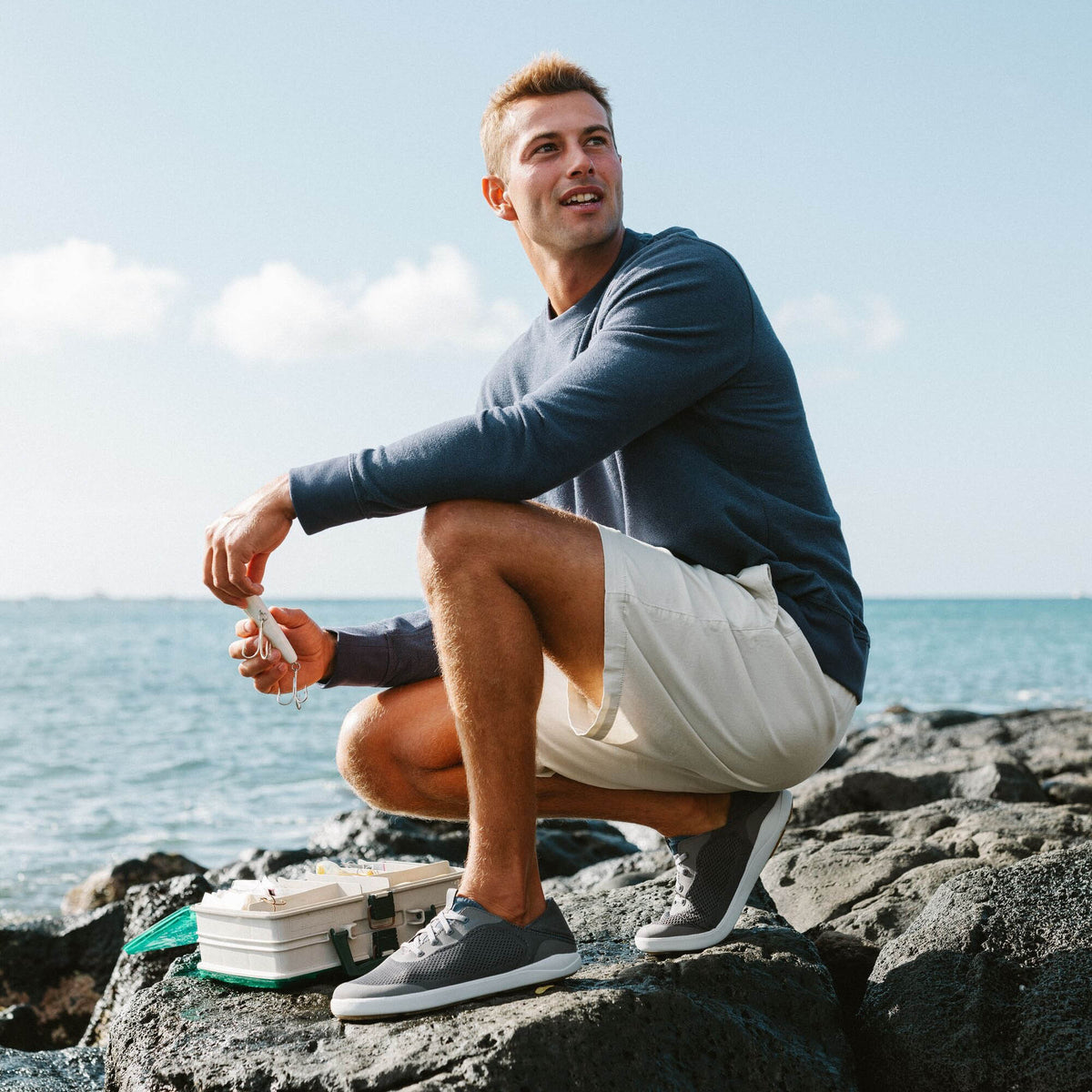 OluKai | Moku Pae Men's Boat Shoes - Pavement / Vintage Blue