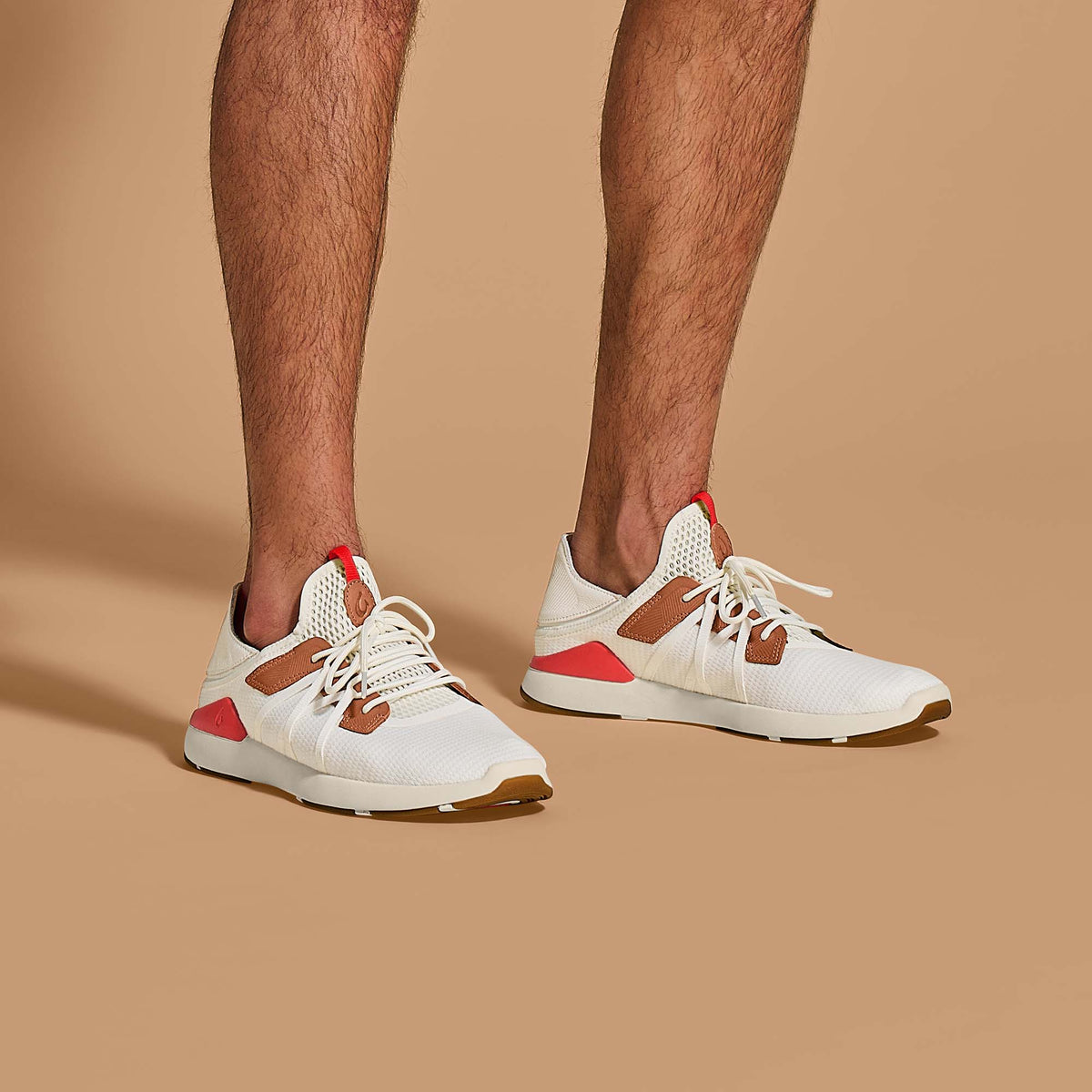 OluKai | Mio Lī Men's Athletic Shoes - Bright White / Red Lava