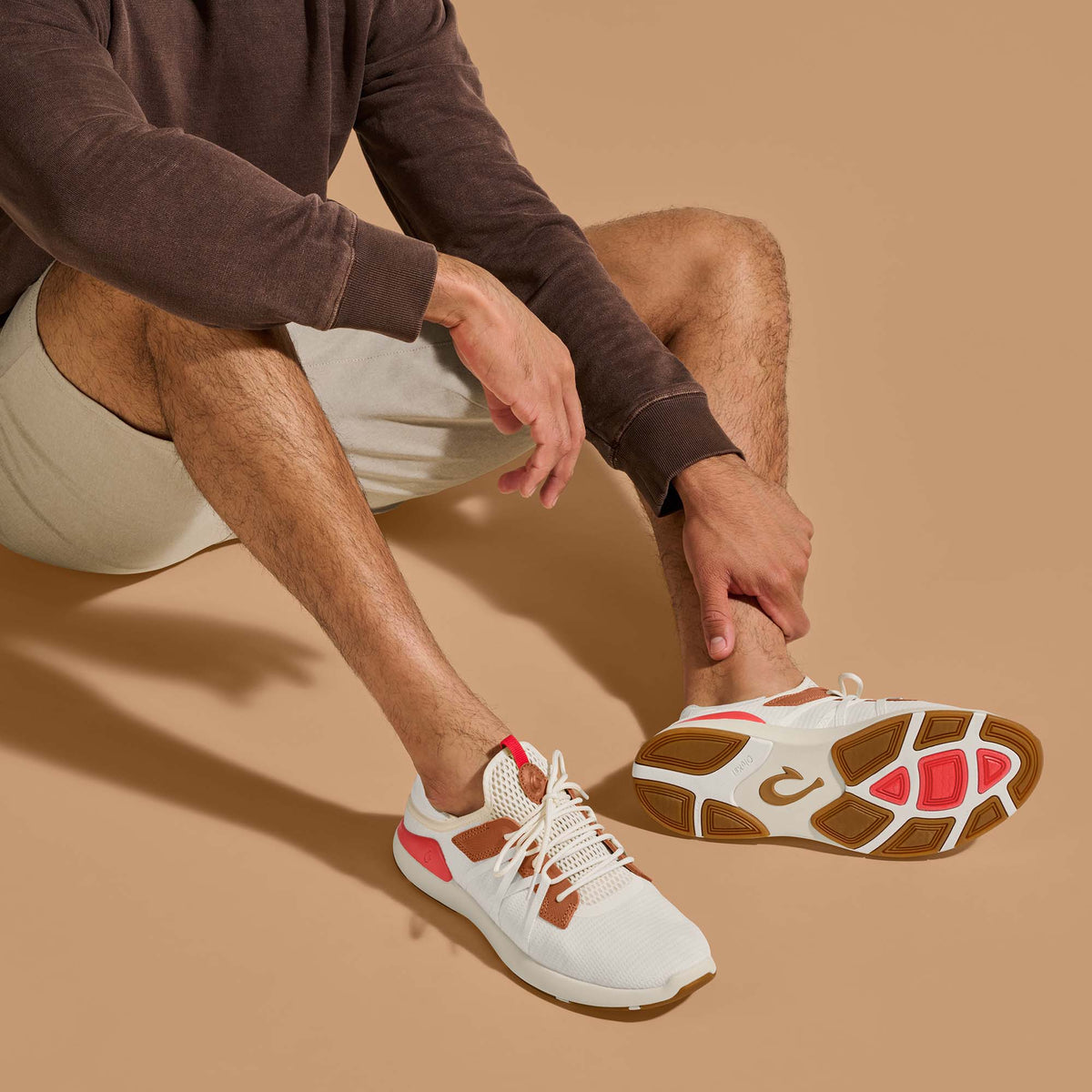 OluKai | Mio Lī Men's Athletic Shoes - Bright White / Red Lava