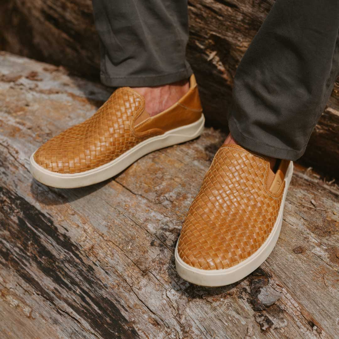 OluKai | Lae‘ahi Lauhala Men's Leather Slip-On Sneakers - Fox