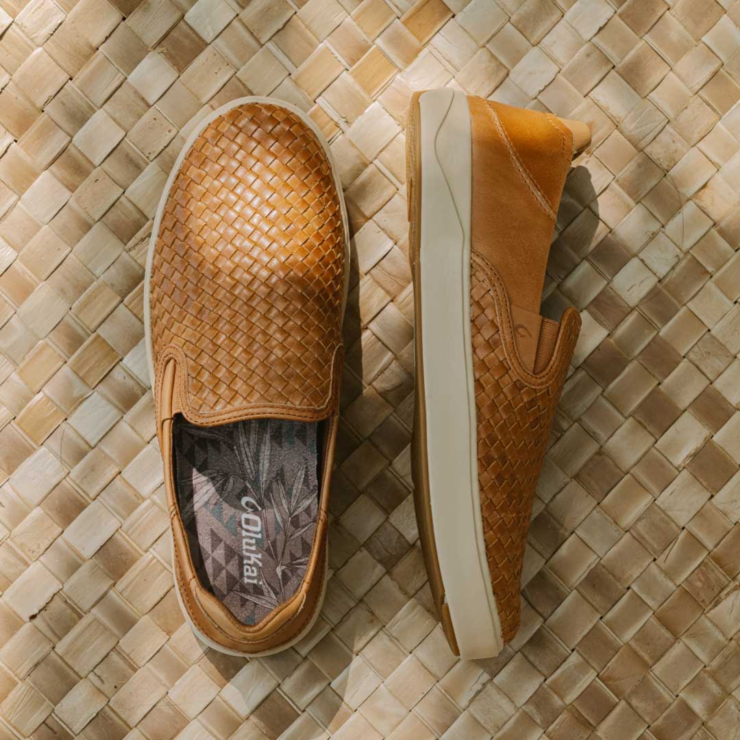 OluKai | Lae‘ahi Lauhala Men's Leather Slip-On Sneakers - Fox