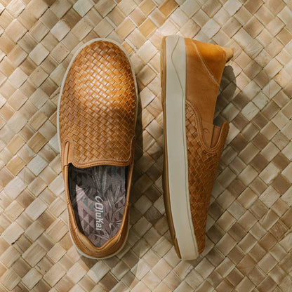 OluKai | Lae‘ahi Lauhala Men's Leather Slip-On Sneakers - Fox