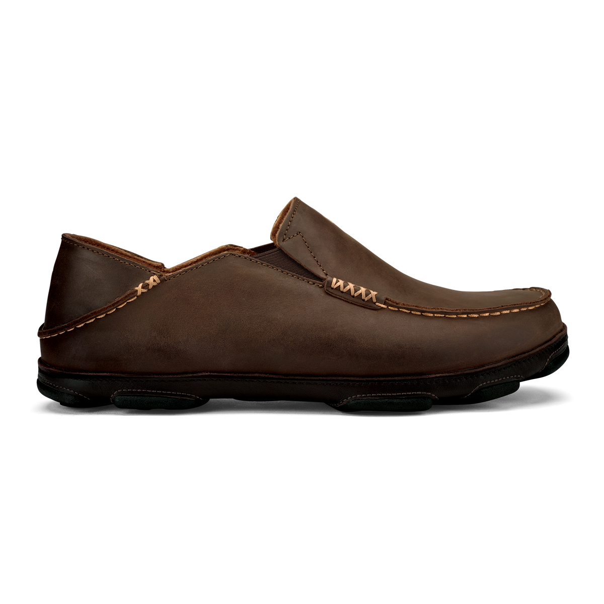 OluKai | Moloā Men's Leather Slip On Shoes - Dark Wood / Dark Java