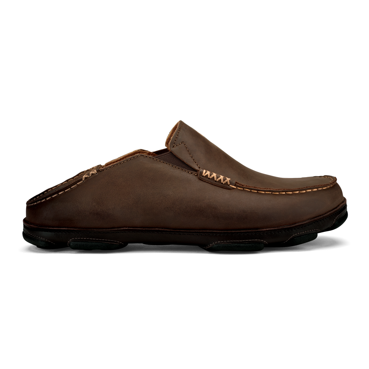 OluKai | Moloā Men's Leather Slip On Shoes - Dark Wood / Dark Java