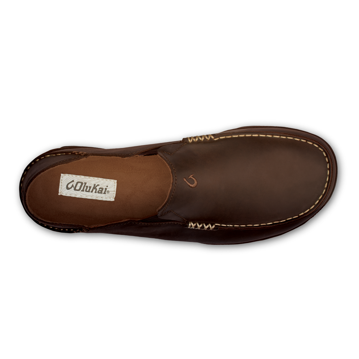 OluKai | Moloā Men's Leather Slip On Shoes - Dark Wood / Dark Java