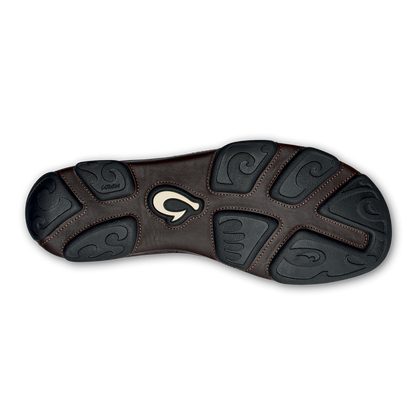OluKai | Moloā Men's Leather Slip On Shoes - Dark Wood / Dark Java