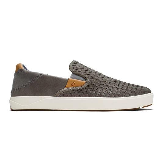 OluKai | Lae‘ahi Lauhala Men's Leather Slip-On Sneakers - Ash