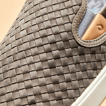 OluKai | Lae‘ahi Lauhala Men's Leather Slip-On Sneakers - Ash