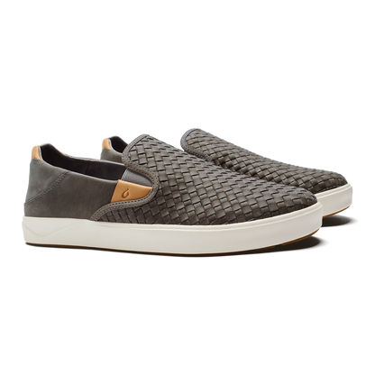 OluKai | Lae‘ahi Lauhala Men's Leather Slip-On Sneakers - Ash