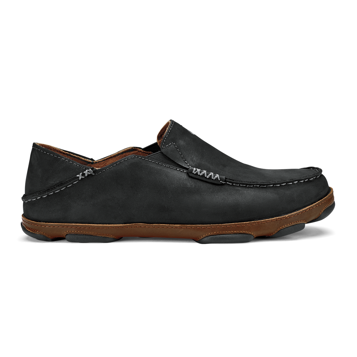 OluKai | Moloā Men's Leather Slip On Shoes - Black / Toffee