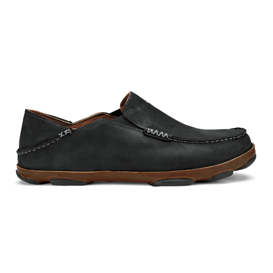 OluKai | Moloā Men's Leather Slip On Shoes - Black / Toffee