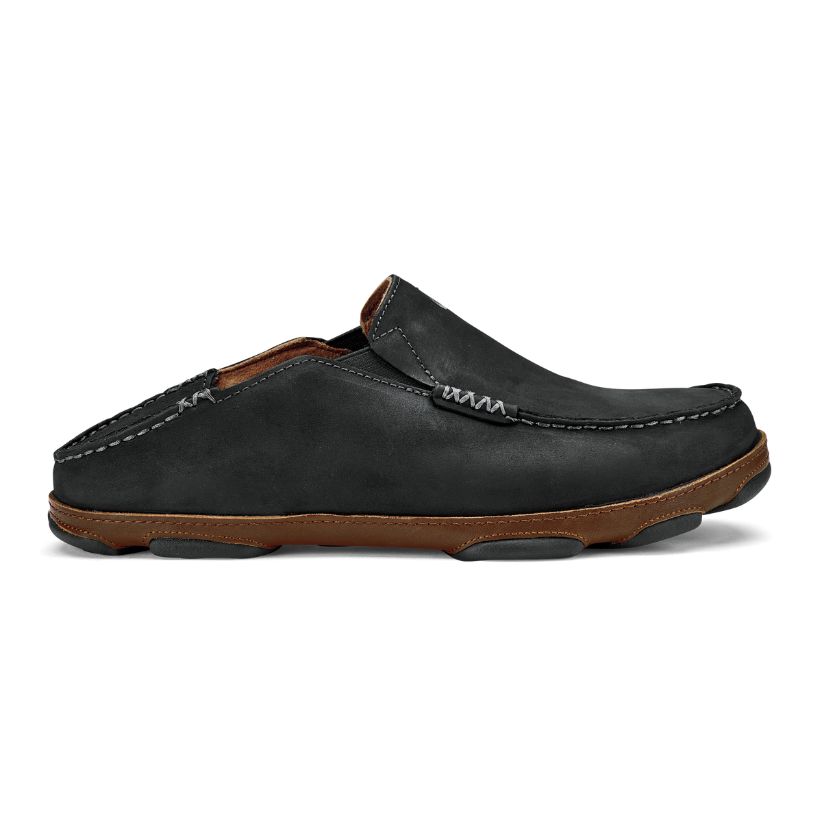 OluKai | Moloā Men's Leather Slip On Shoes - Black / Toffee