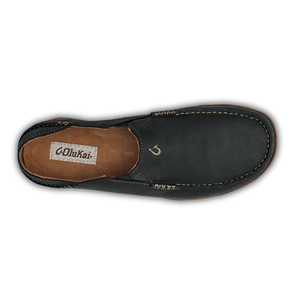 OluKai | Moloā Men's Leather Slip On Shoes - Black / Toffee
