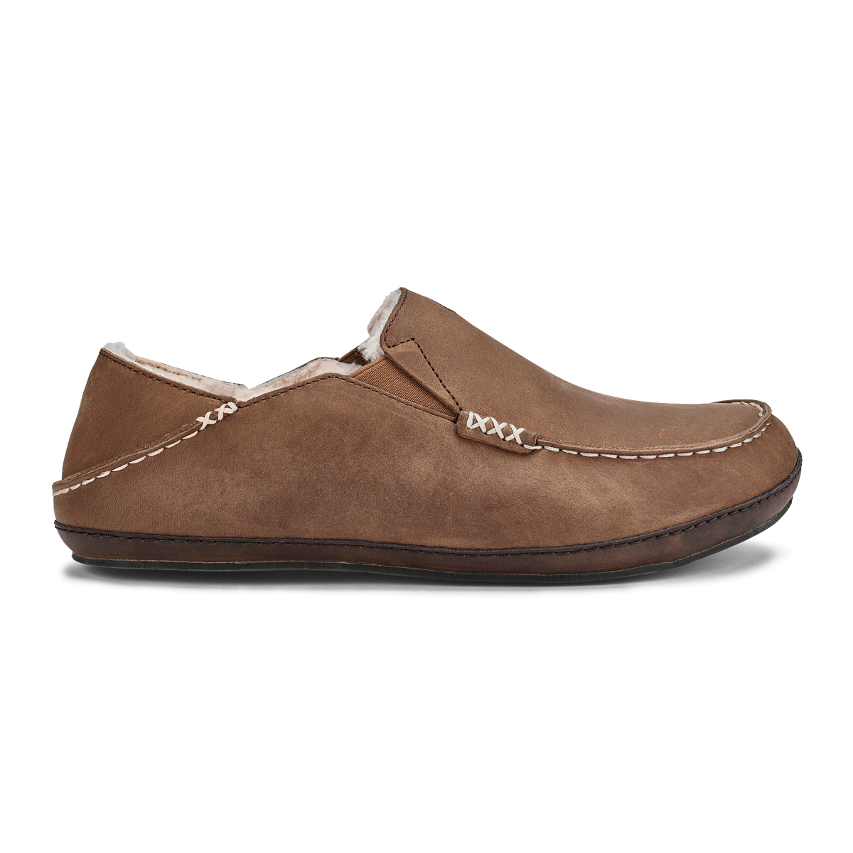 OluKai | Moloā Men's Leather Slippers - Toffee / Dark Wood