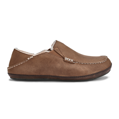OluKai | Moloā Men's Leather Slippers - Toffee / Dark Wood