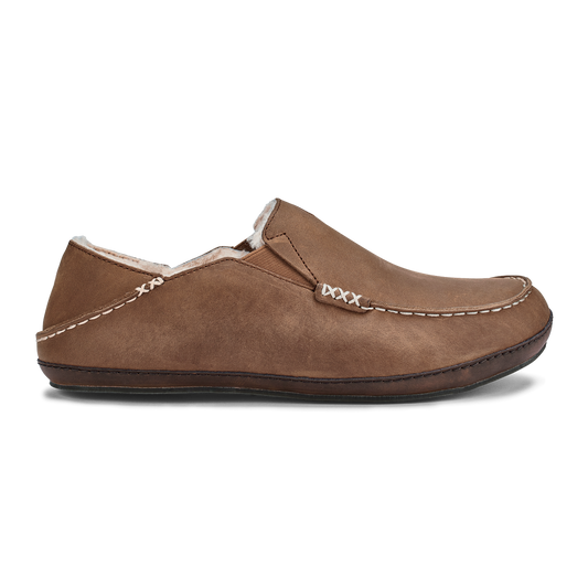 OluKai | Moloā Men's Leather Slippers - Toffee / Dark Wood