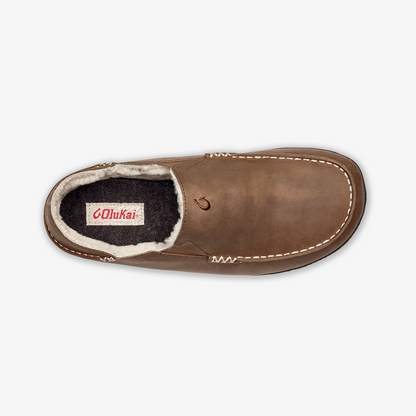 OluKai | Moloā Men's Leather Slippers - Toffee / Dark Wood