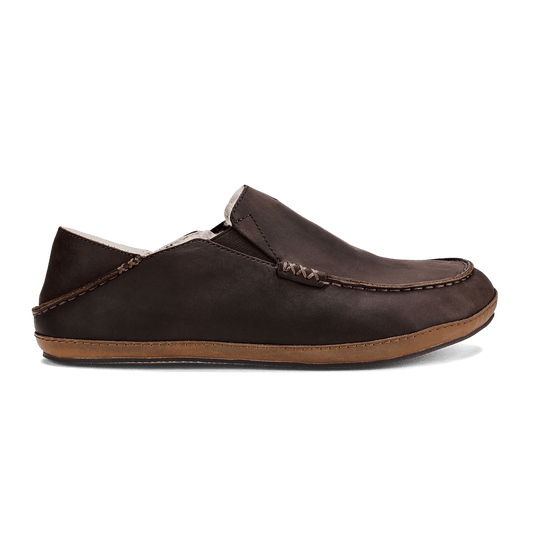 OluKai | Moloā Men's Nubuck Leather Slippers - Dark Wood