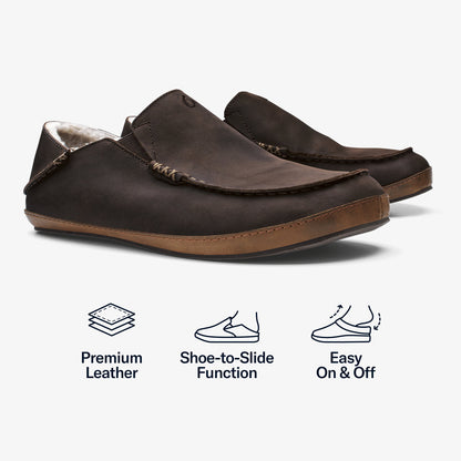 OluKai | Moloā Men's Nubuck Leather Slippers - Dark Wood