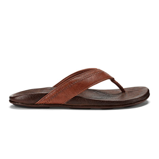 OluKai | Hiapo - Rum / Dark Wood Men’s Leather Beach Sandals