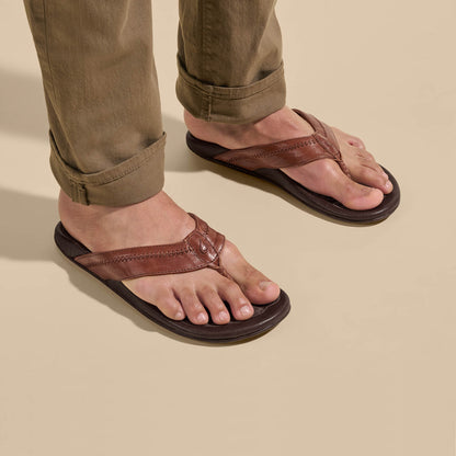OluKai | Hiapo - Rum / Dark Wood Men’s Leather Beach Sandals