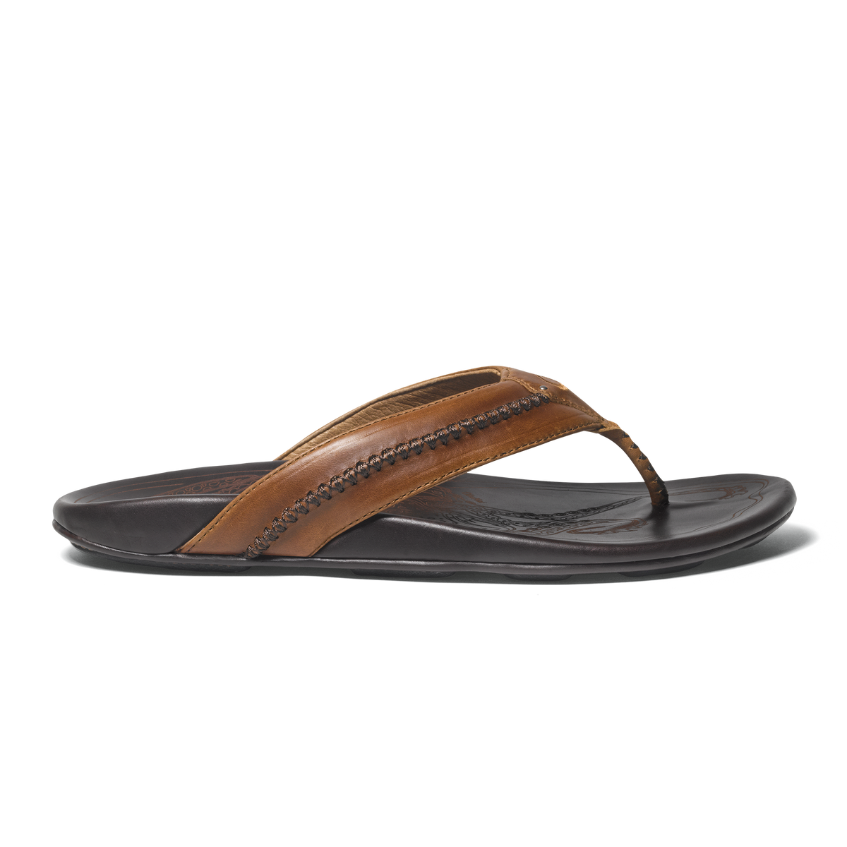 OluKai | Mea Ola Men's Leather Sandals - Tan / Dark Java