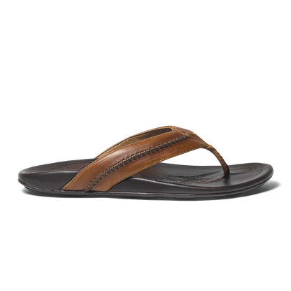 OluKai | Mea Ola Men's Leather Sandals - Tan / Dark Java