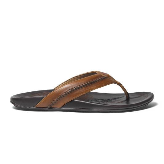OluKai | Mea Ola Men's Leather Sandals - Tan / Dark Java