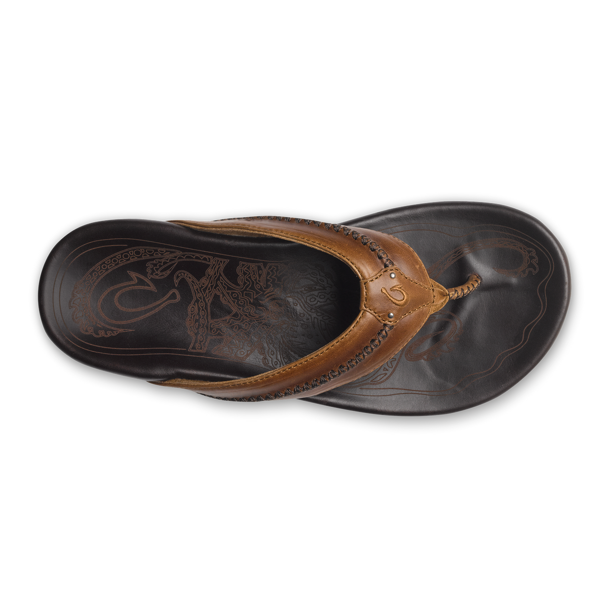 OluKai | Mea Ola Men's Leather Sandals - Tan / Dark Java
