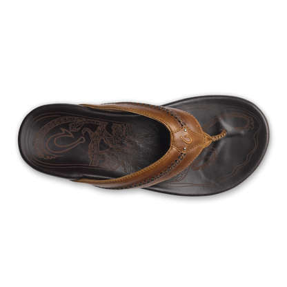 OluKai | Mea Ola Men's Leather Sandals - Tan / Dark Java