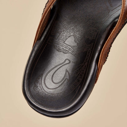 OluKai | Mea Ola Men's Leather Sandals - Tan / Dark Java