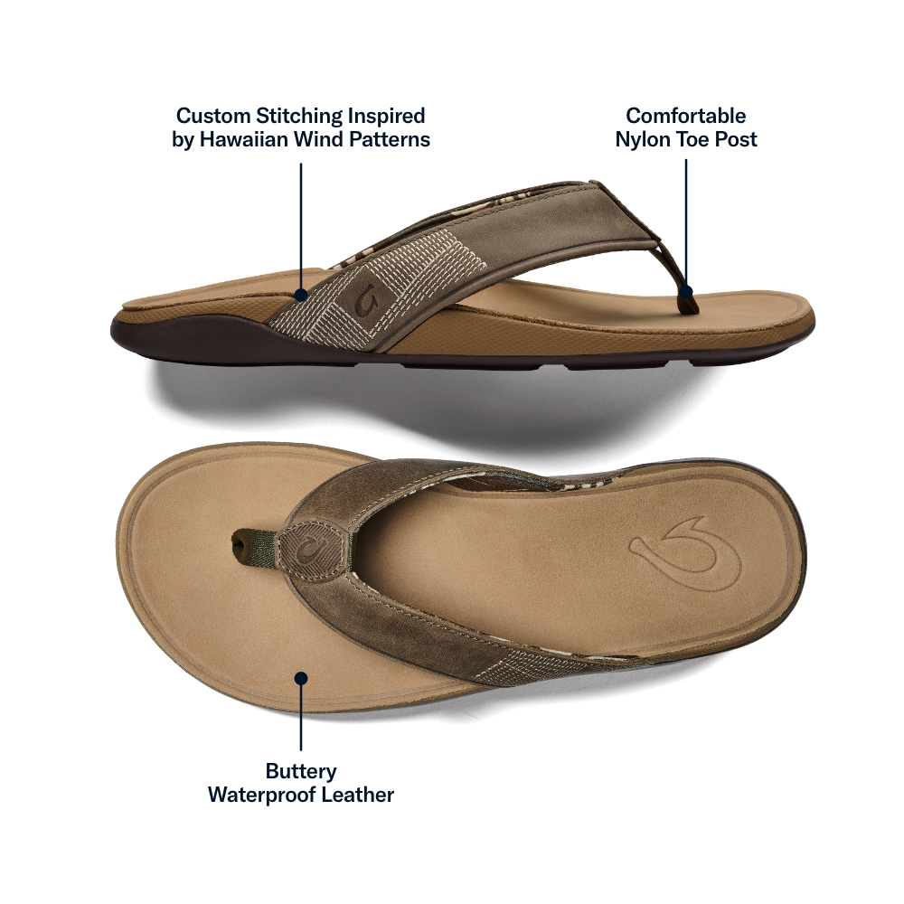 OluKai | Tuahine Men's Waterproof Leather Beach Sandals - Hunter