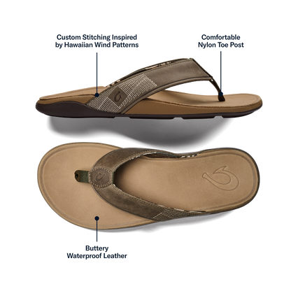 OluKai | Tuahine Men's Waterproof Leather Beach Sandals - Hunter