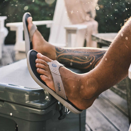 OluKai | Pili Men’s Waterproof Leather Sandals - Ash / Mood Indigo