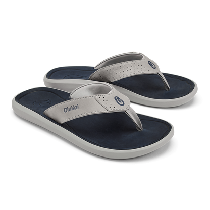 OluKai | Pili Men’s Waterproof Leather Sandals - Ash / Mood Indigo