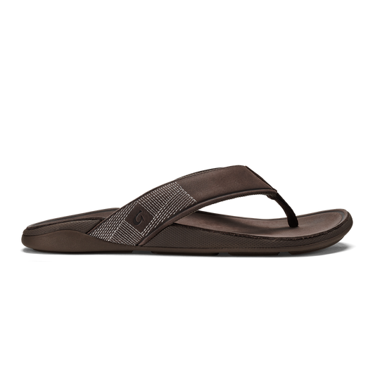 OluKai | Tuahine Men's Waterproof Leather Beach Sandals - Dark Wood
