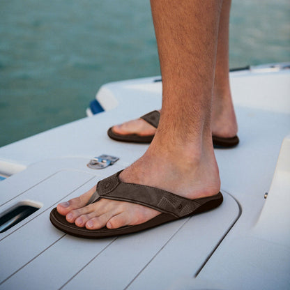OluKai | Tuahine Men's Waterproof Leather Beach Sandals - Dark Wood