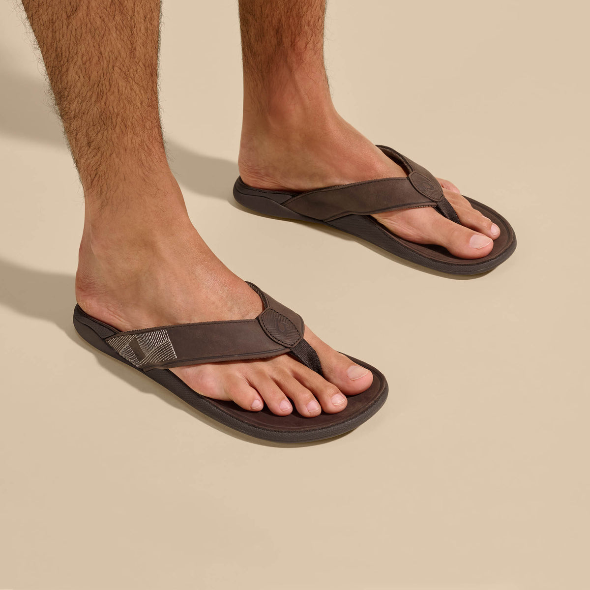 OluKai | Tuahine Men's Waterproof Leather Beach Sandals - Dark Wood