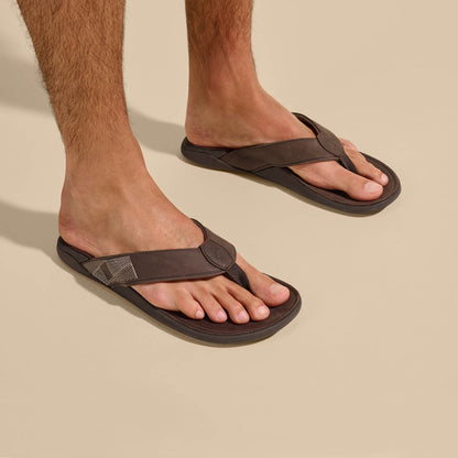 OluKai | Tuahine Men's Waterproof Leather Beach Sandals - Dark Wood