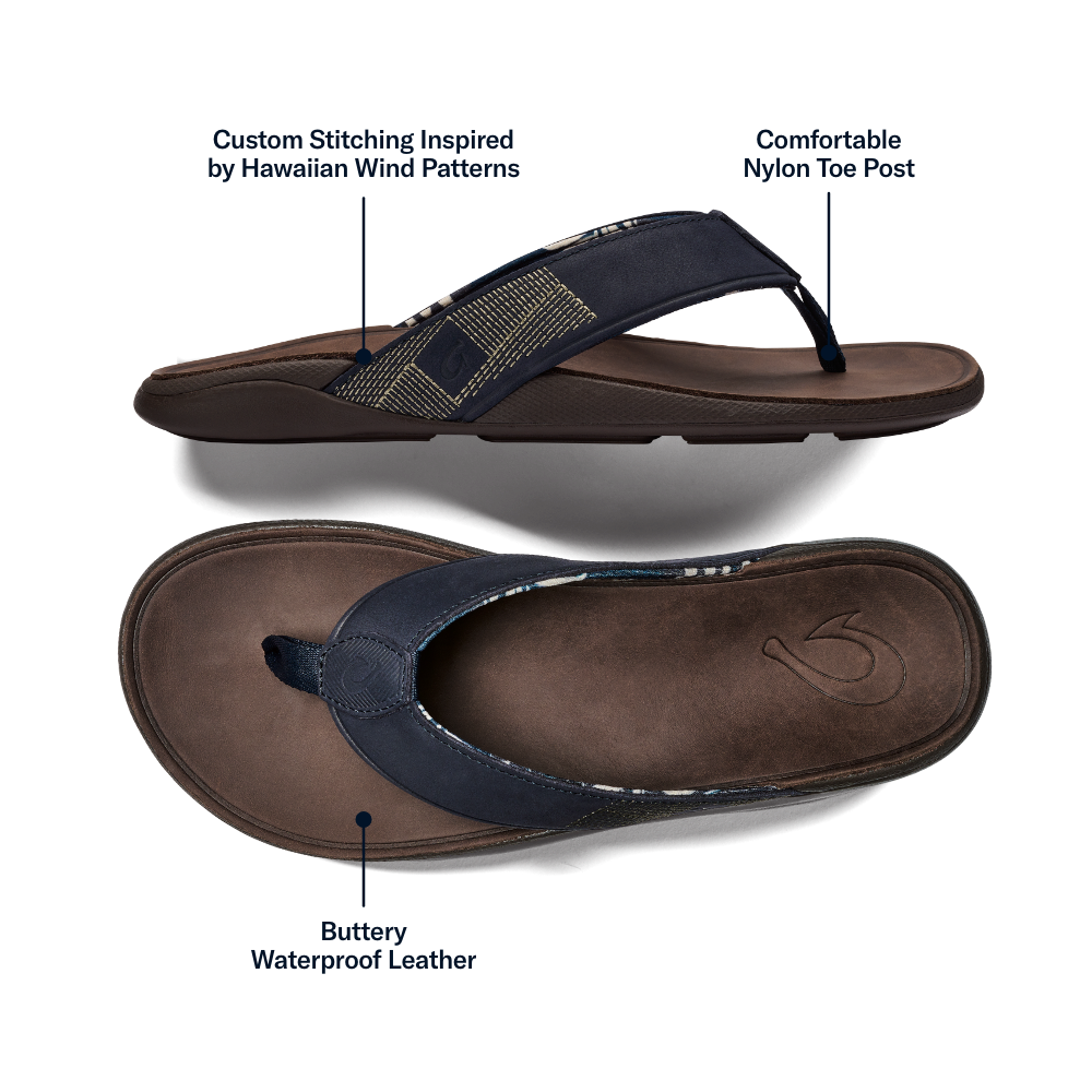 OluKai | Tuahine Men's Waterproof Leather Beach Sandals - Trench Blue