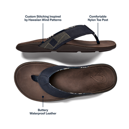 OluKai | Tuahine Men's Waterproof Leather Beach Sandals - Trench Blue