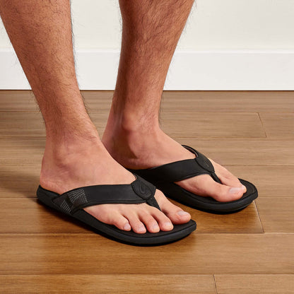 OluKai | Tuahine Men's Waterproof Leather Beach Sandals - Black