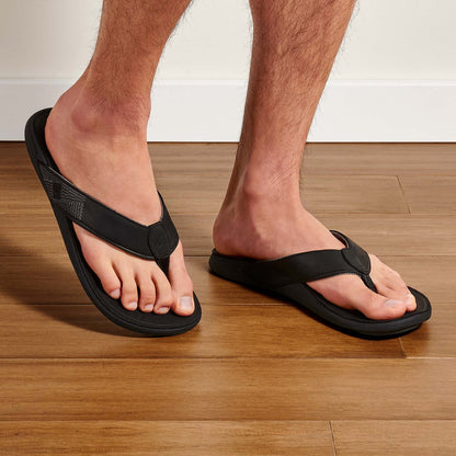 OluKai | Tuahine Men's Waterproof Leather Beach Sandals - Black